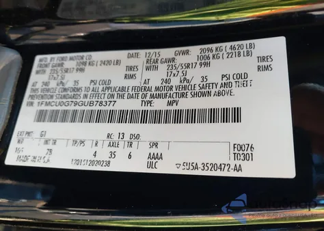 2016 Ford Escape Se z USA, uszkodzony, nr VIN 1FMCU0G79GUB78377